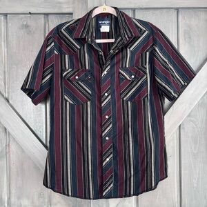 Wrangler men’s Western Shirts Striped Teal Burgundy Gray Black Pearl Button up M